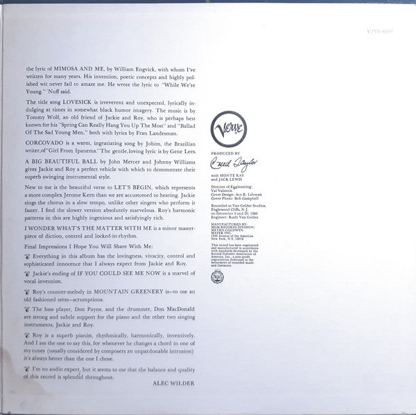 Jackie And Roy* : Lovesick (LP, Album, Gat)