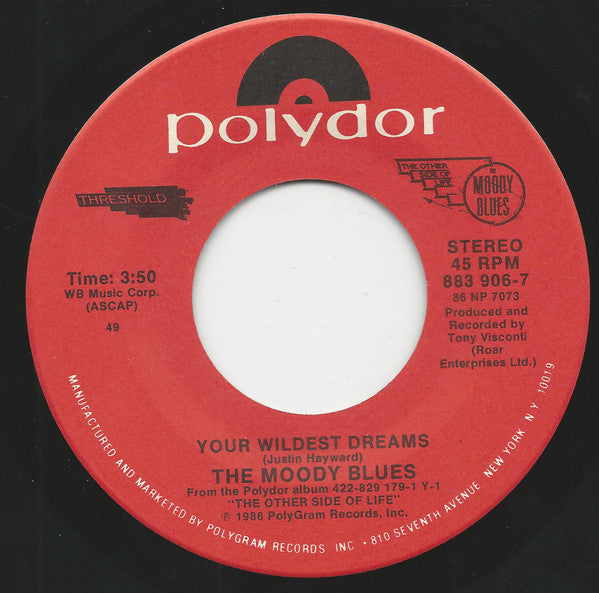 The Moody Blues : Your Wildest Dreams (7", Single, Spe)