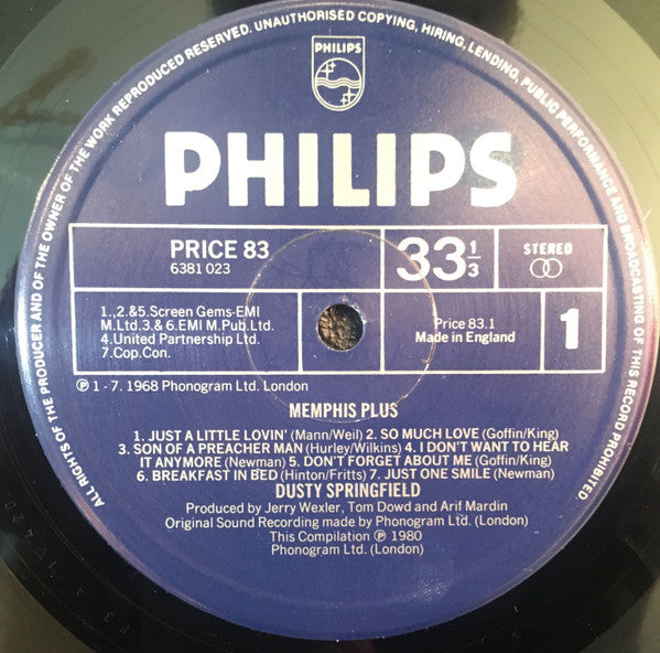 Dusty Springfield : Dusty Springfield In Memphis . . . Plus (LP, Album, RE)