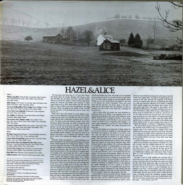 Hazel Dickens And Alice Gerrard : Hazel & Alice (LP, Album)