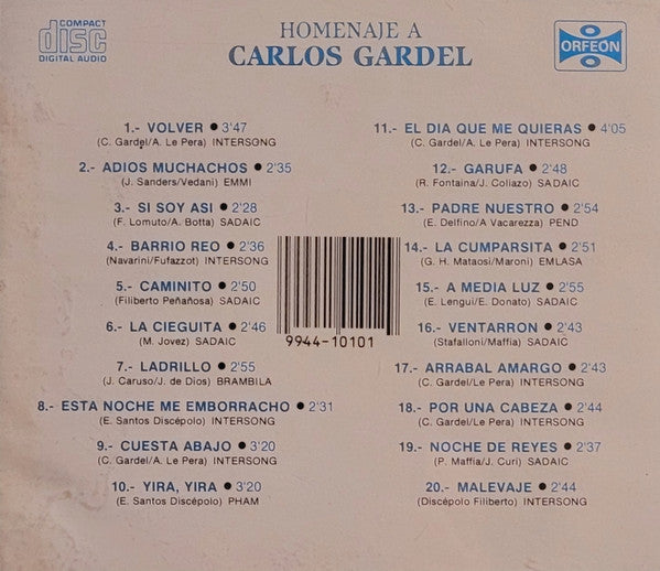 Carlos Gardel : Homenaje A Carlos Gardel (CD, Comp)