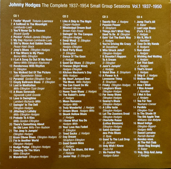 Johnny Hodges : The Complete 1937-1954 Small Group Sessions (4xCD, Album)