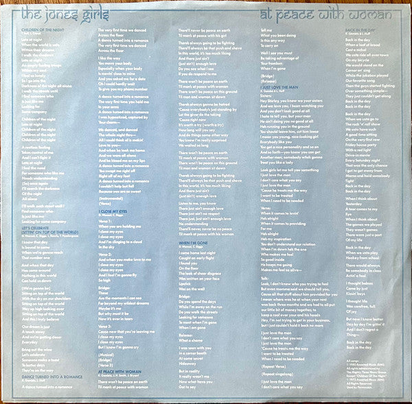 The Jones Girls : At Peace With Woman (LP, Album, San)