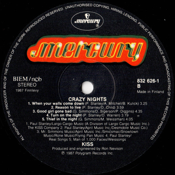 Kiss : Crazy Nights (LP, Album)