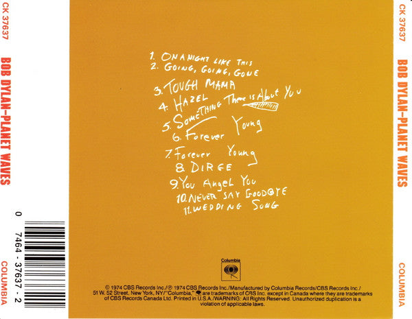 Bob Dylan : Planet Waves (CD, Album, RE, RP)