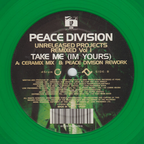 Peace Division : Unreleased Projects Remixed Vol I (12", Gre)