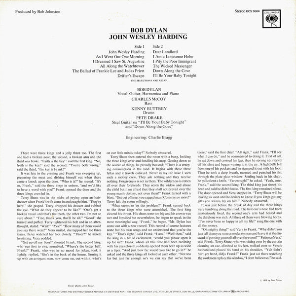 Bob Dylan : John Wesley Harding (LP, Album, RE)