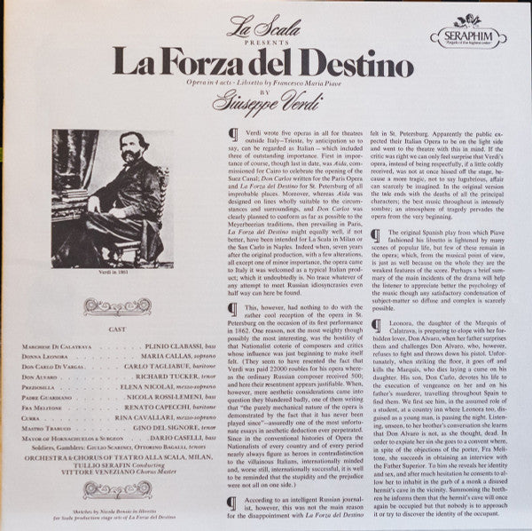 Giuseppe Verdi  -  Maria Callas, Richard Tucker (2), Nicola Rossi-Lemeni, Elena Nicolai, Carlo Tagliabue, Renato Capecchi, Plinio Clabassi, Orchestra Del Teatro Alla Scala  &  Coro Del Teatro Alla Scala, Tullio Serafin : La Forza Del Destino (LP,Album,Stereo)