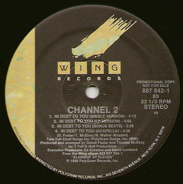 Channel 2 (2) : In Debt To You (12")