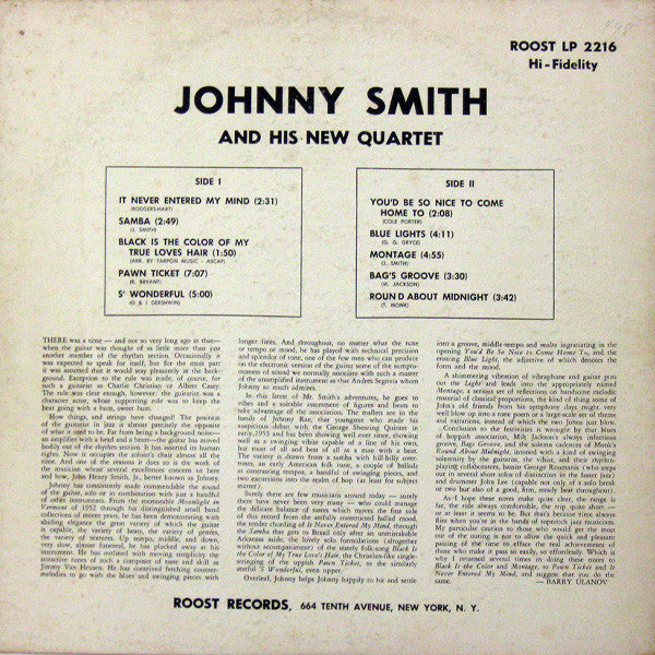 The New Johnny Smith Quartet* : The New Johnny Smith Quartet (LP, Album, Mono, RP)