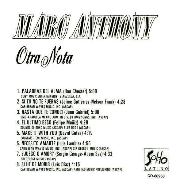 Marc Anthony : Otra Nota (CD, Album)