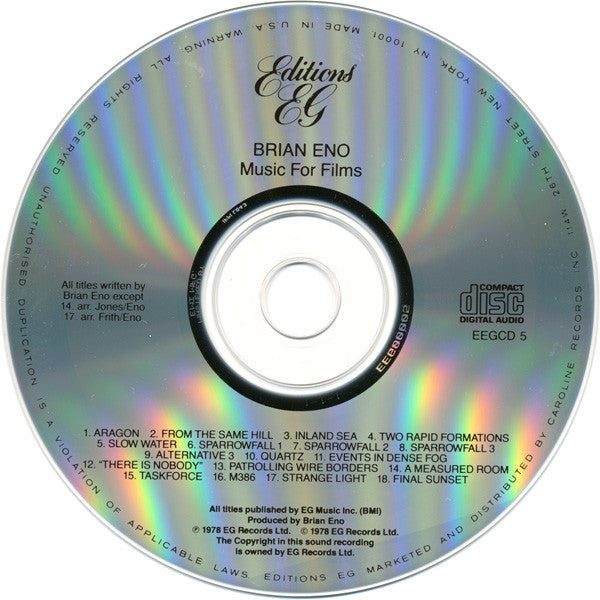 Brian Eno : Music For Films (CD, Album, RE)