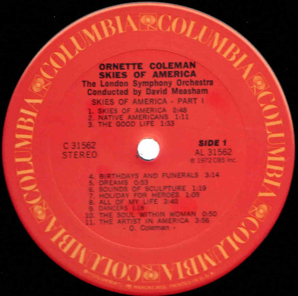 Ornette Coleman, London Symphony Orchestra  Conducted By  David Measham : Skies Of America (LP, Album)