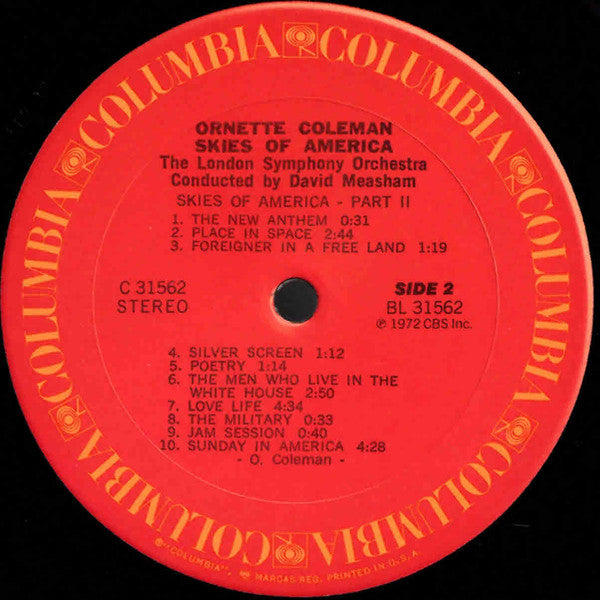 Ornette Coleman, London Symphony Orchestra  Conducted By  David Measham : Skies Of America (LP, Album)