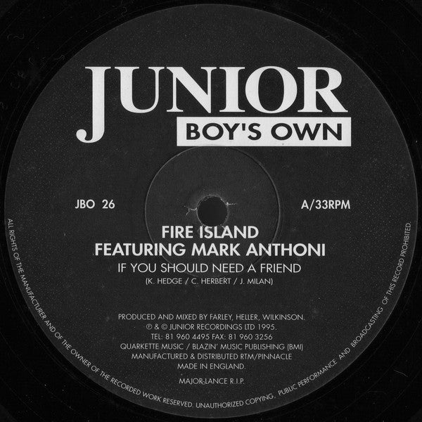 Fire Island Featuring Mark Anthoni : If You Should Need A Friend (12")