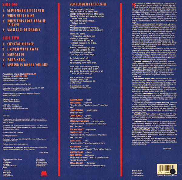 Mark Murphy Featuring Larry Coryell And Art Farmer : September Ballads (LP, Album)