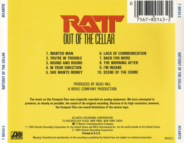 Ratt : Out Of The Cellar (CD, Album, RE)