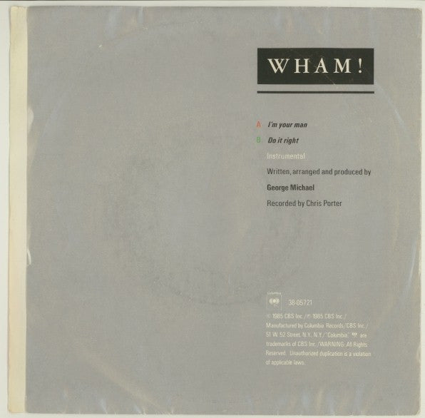 Wham! : I'm Your Man (7", Single, Styrene, Pit)