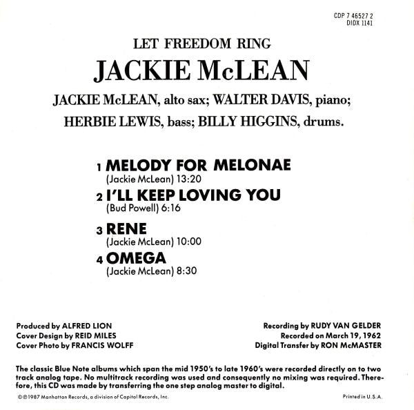 Jackie McLean : Let Freedom Ring (CD, Album, RE)