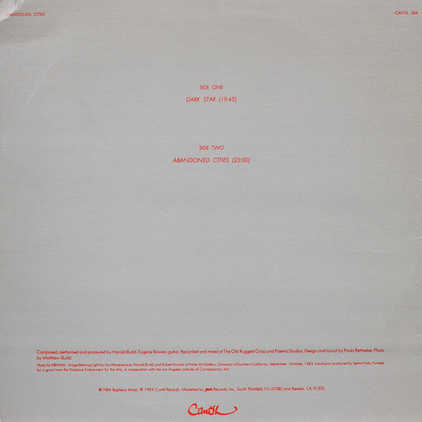 Harold Budd : Abandoned Cities (LP, Album)