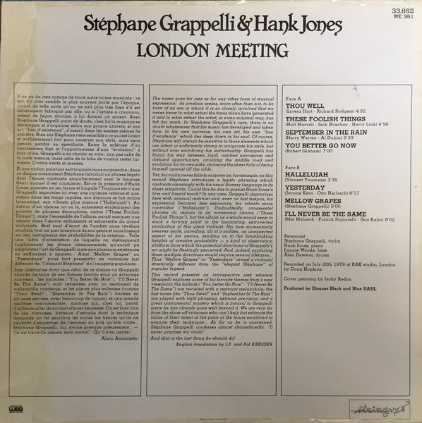 Stéphane Grappelli & Hank Jones : London Meeting (LP, Album)