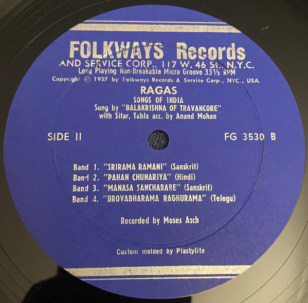 Balakrishna Of Travancore : Ragas: Songs Of India (LP)