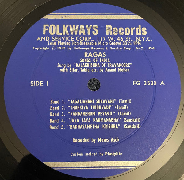 Balakrishna Of Travancore : Ragas: Songs Of India (LP)