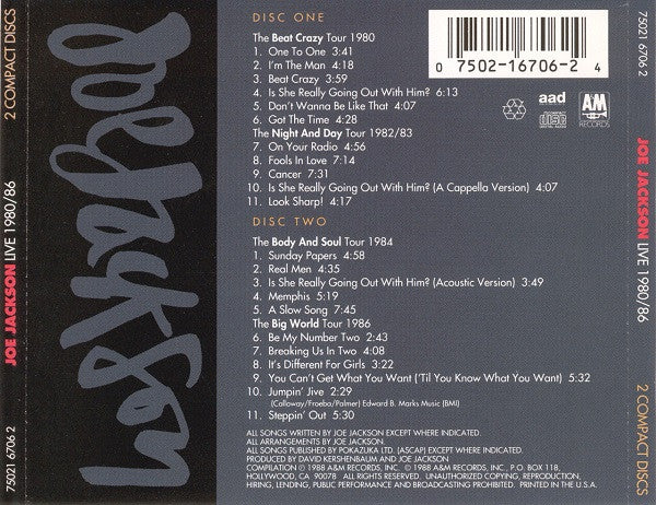 Joe Jackson : Live 1980/86 (2xCD, Album, RE)