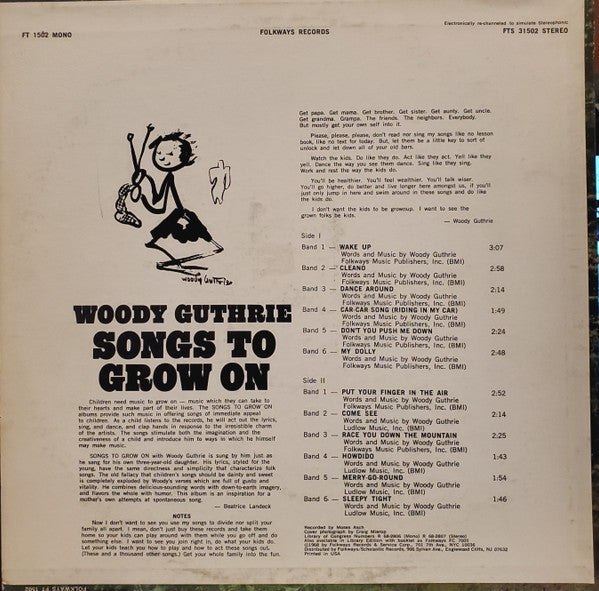 Woody Guthrie : Songs To Grow On Volume One: Nursery Days (LP)