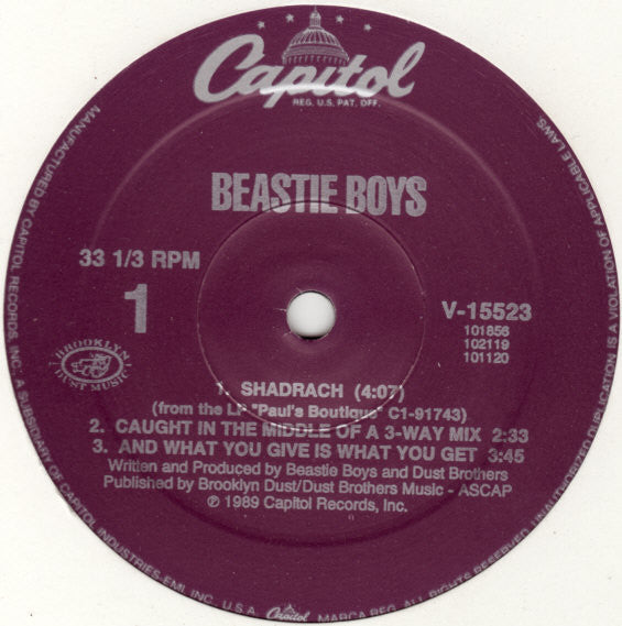 Beastie Boys : An Exciting Evening At Home With Shadrach, Meshach And Abednego (12", Single)