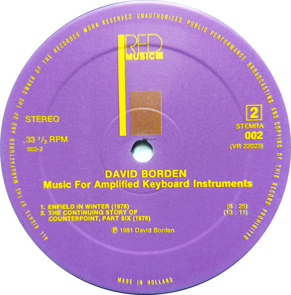 David Borden : Music For Amplified Keyboard Instruments (LP, Album)