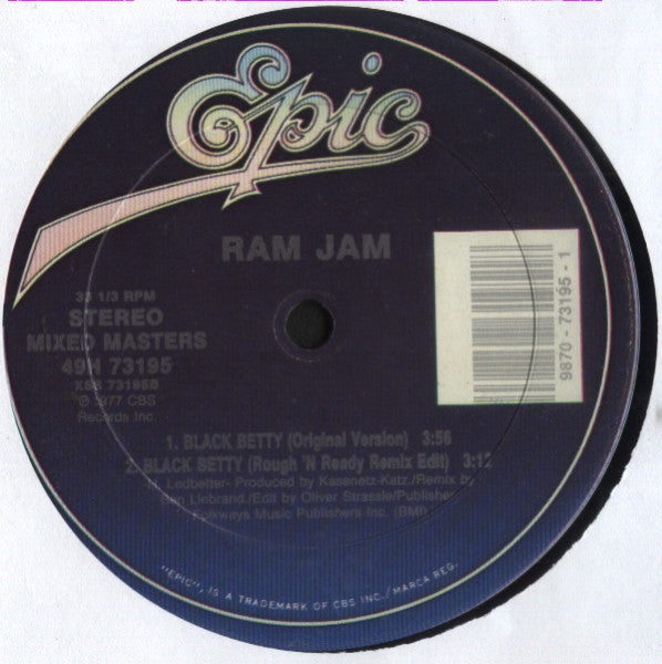 Ram Jam : Black Betty (Rough 'n' Ready Remix) (12")