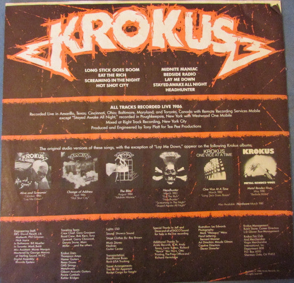 Krokus : Alive And Screamin' (LP, Album, Club, Ind)