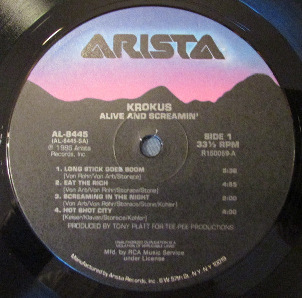 Krokus : Alive And Screamin' (LP, Album, Club, Ind)