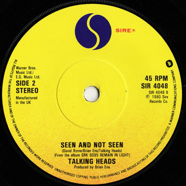 Talking Heads : Once In A Lifetime (7", Single)