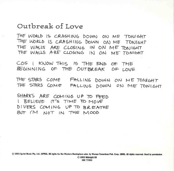 Midnight Oil : Outbreak Of Love (CD, Single)