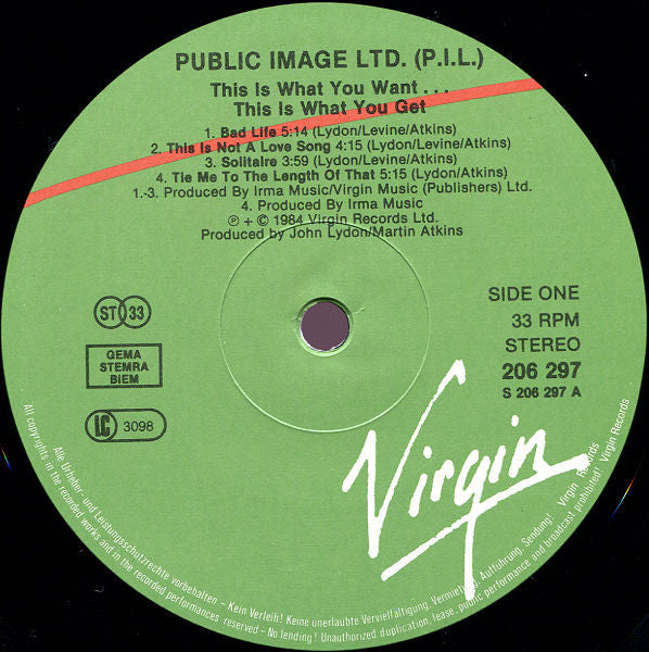 Public Image Ltd.* : This Is What You Want... This Is What You Get (LP, Album, Gre)