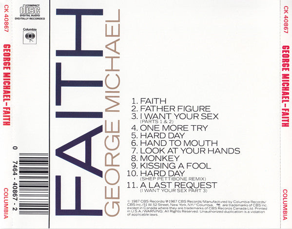 George Michael : Faith (CD, Album, DAD)