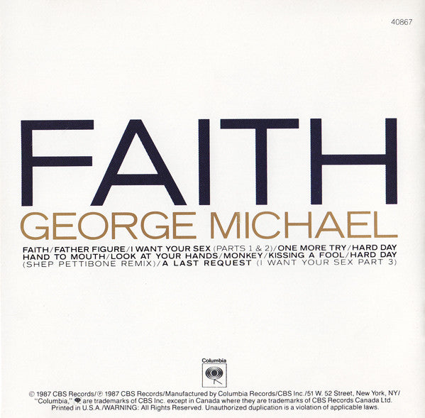 George Michael : Faith (CD, Album, DAD)