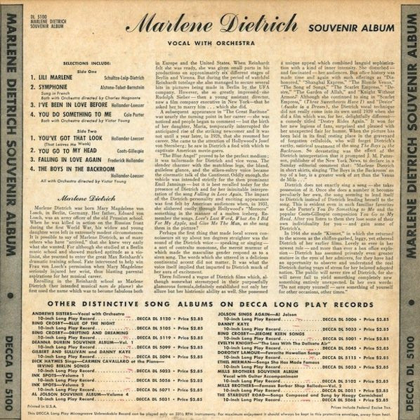 Marlene Dietrich : Souvenir Album (10", Comp)