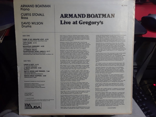 Armand Boatman : Live At Gregory's (LP, Album)