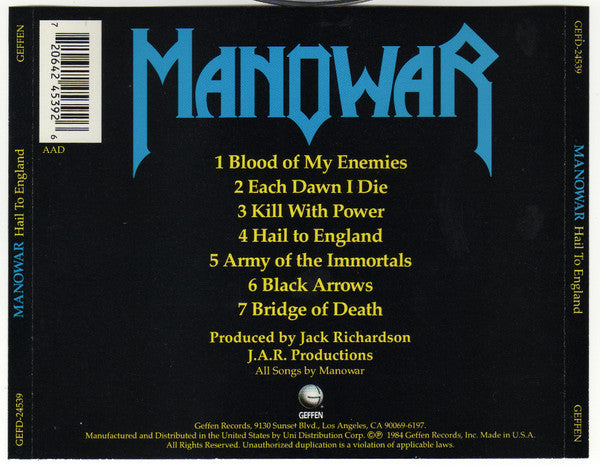 Manowar : Hail To England (CD, Album, RE, RM)