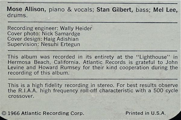 Mose Allison : Mose Alive! (LP, Album)