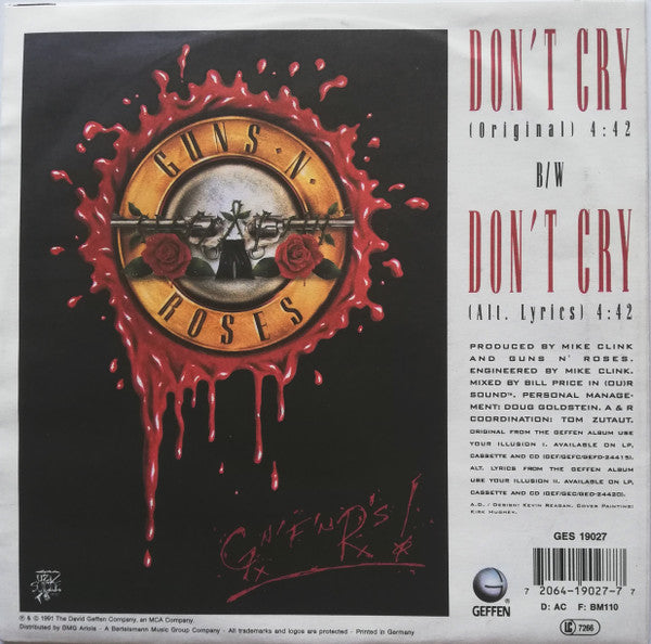 Guns N' Roses : Don't Cry (7", Single)