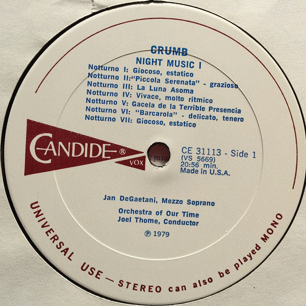 Crumb* / Boulez* / Dlugoszewski* / Berio* - Weill*, Jan DeGaetani, Johanna Albrecht, Orchestra Of Our Time* Conducted By Joel Thome : Night Music I / Eclat / Fire Fragile Flight / Surabaya Johnny (LP)
