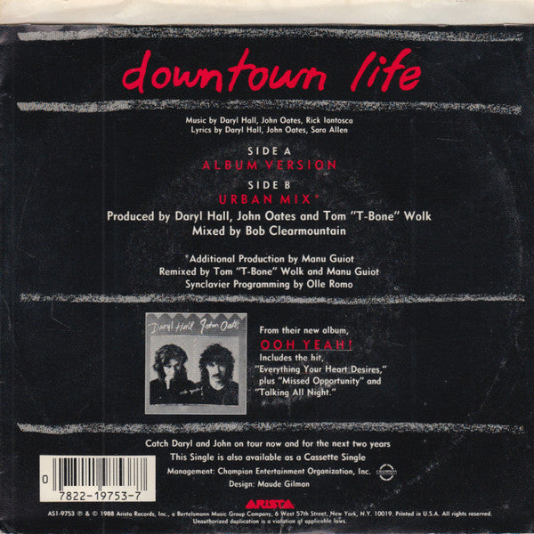 Daryl Hall John Oates* : Downtown Life (7", Single)