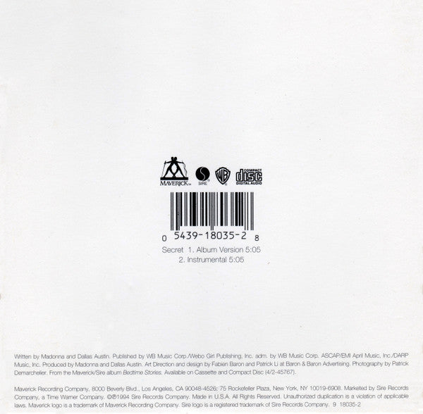 Madonna : Secret (CD, Single, Car)
