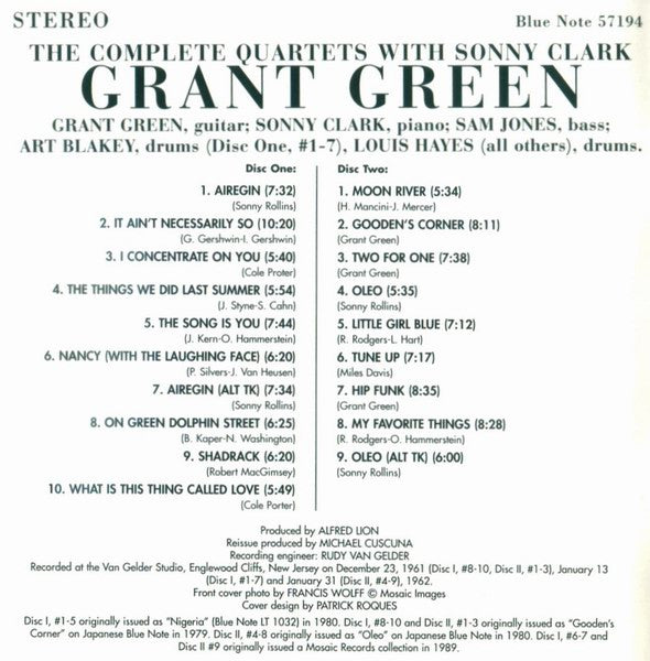 Grant Green : The Complete Quartets With Sonny Clark (2xCD, Comp)