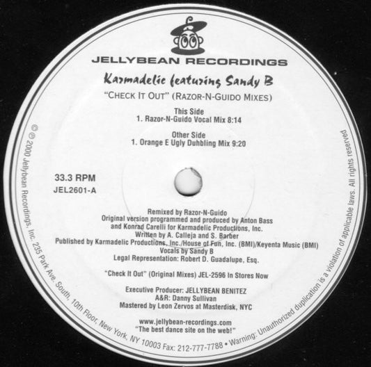 Karmadelic Featuring Sandy B : Check It Out (Razor-N-Guido Remixes) (12")
