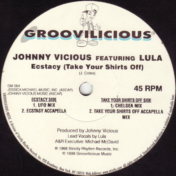 Johnny Vicious Featuring Lula : Ecstacy (Take Your Shirts Off) (12")